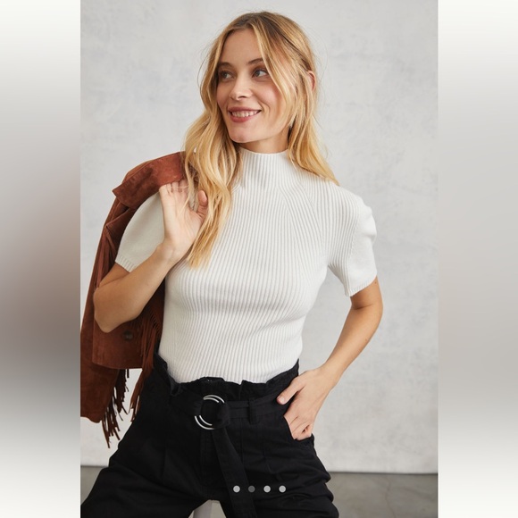 Maeve Sweaters - Anthropologie Maeve Sweater Mock Neck Top white Ivory Short Sleeve XS NWT